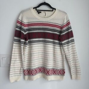 Talbots Sweater Womens Size M Criss Cross Fair Isle Cotton Cashmere Blend
